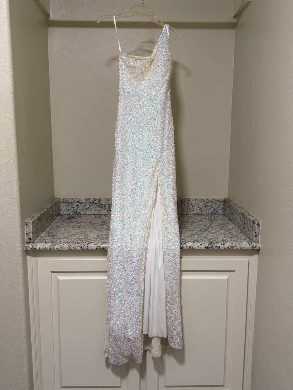Windsor One-Shoulder Iridescent Sequin Gown - White
